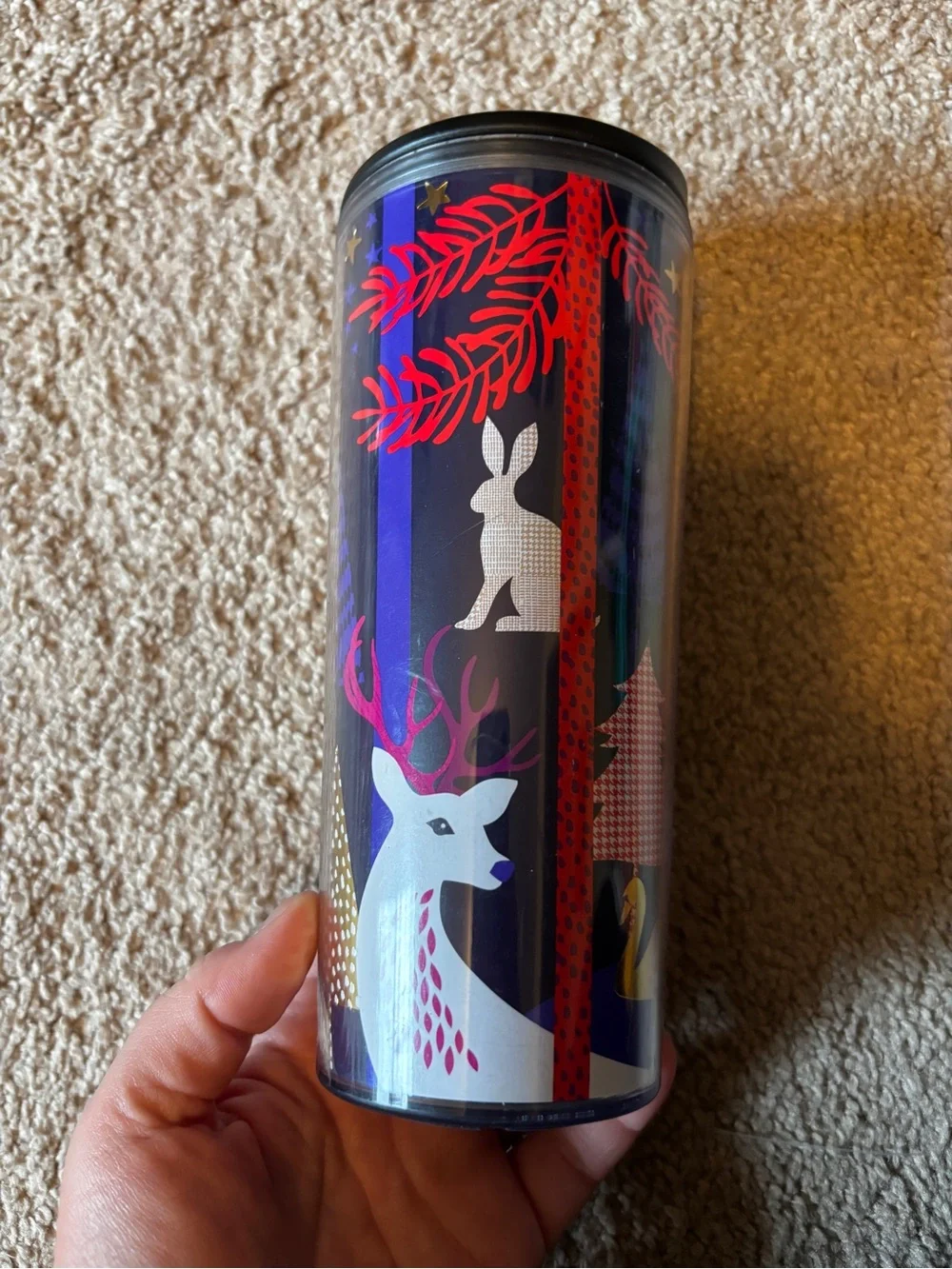 Starbucks Festive Deer & Rabbit Travel Tumbler - Navy with Red Accents